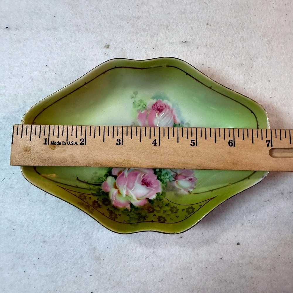 Royal Rudolstadt RS Germany Trinket Dish Set Small‎ Green Pink Yellow Good Roses
